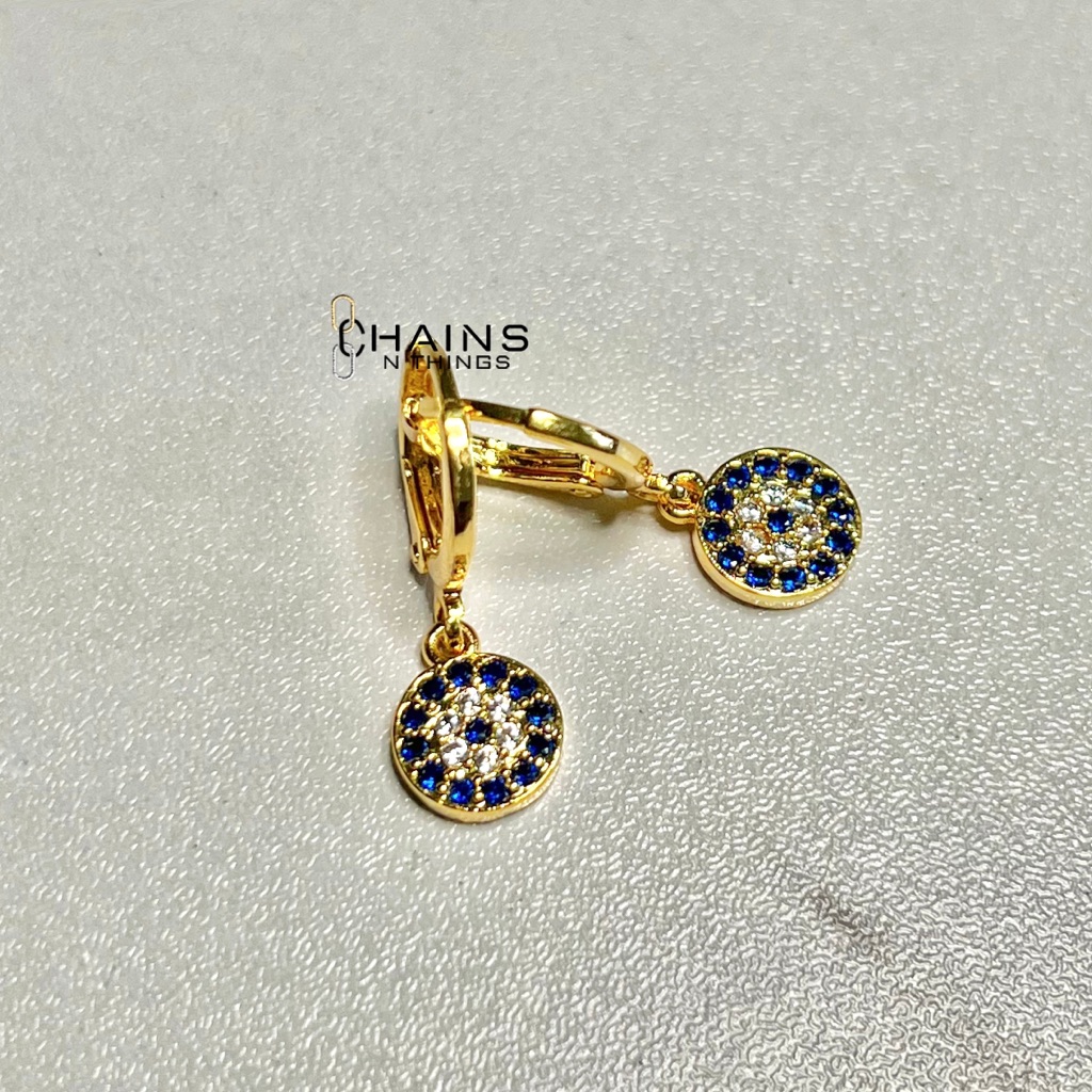 Turkish Blue Eye Circle Round Earrings Gold Zircon Jewelry Women Girl Summer